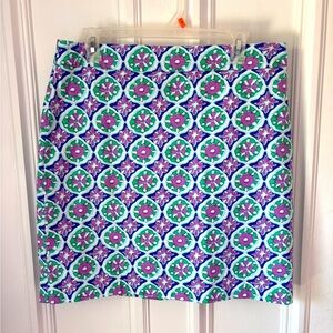 Talbots Women’s Zip Up Geometric Pink/Green Lined Cotton Skirt Size 10